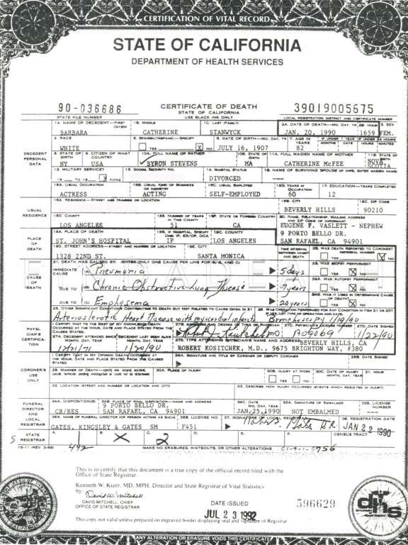 Barbara Stanwyck - Celebrity Deaths: Findadeath