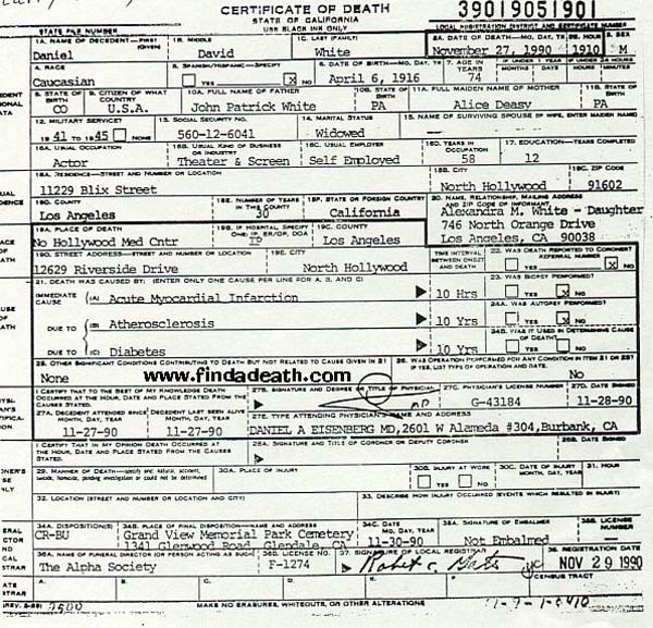 David White's Death Certificate