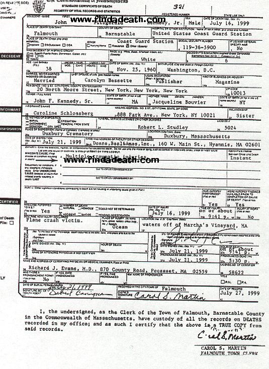 John Kennedy Jr. Death Certificate