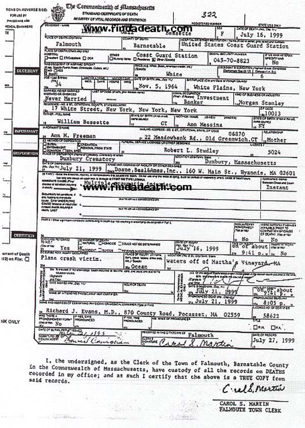 Lauren Bessette's Death Certificate