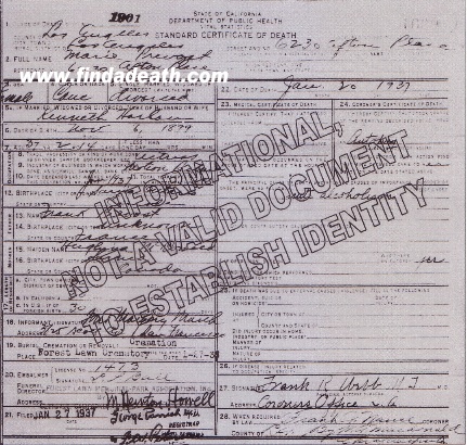 Marie Prevost's Death Certificate