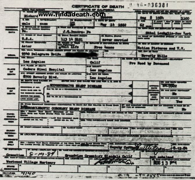 Richard Deacon's Death Certificate