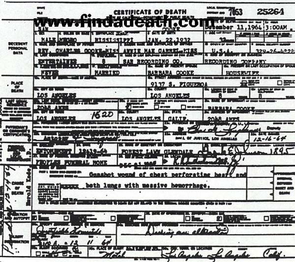 Sam Cooke's Death Certificate