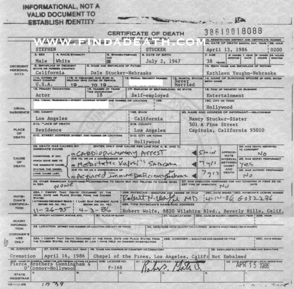 Stephen Stucker's Death Certificate