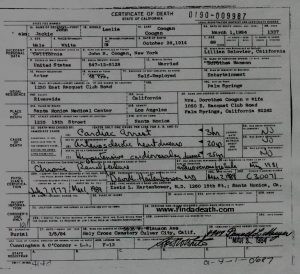 Jackie Coogan's Death Certificate