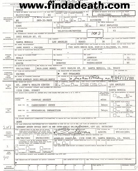 Troy Donahue's Death Certificate